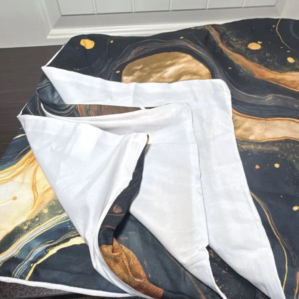 Pillowcases (4)Abstract Black Gold Blue Duvet Cover Polyester Modern Zip Closure